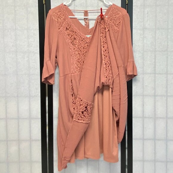 Maurices Ruffled 3/4 Sleeve V Neck Crochet Bodice Open Back Tie Crinkle Dress L - Picture 5 of 14